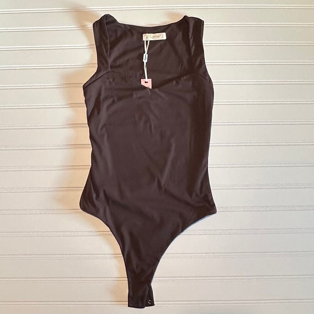 QINSEN Women Brown Sculpting Bodysuit Sleeveless Stretch Snap Small NWT
